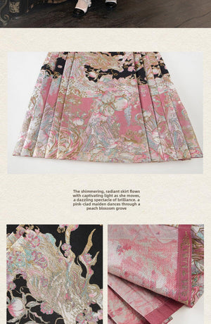 Spring Mountain Dragon – New Chinese Style Hanfu Set | Brocade Ma Mian Skirt with Embroidered Cape and Floral Gold Weave - Yandan_Hanfu