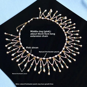 Butterfly Shell & Aquamarine Pearl Necklace – Hanfu Yingluo Accessory with Original Design - Yandan_Hanfu