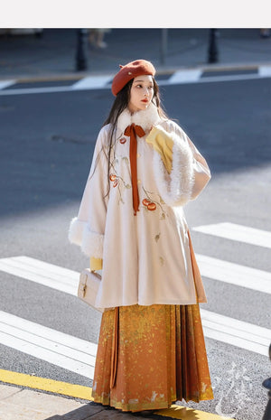 Persimmon Ruyi autumn and winter Hanfu warm round neck jacket plush jacket - Yandan_Hanfu