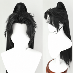 Warrior cosplay wig in natural fringe style, front and side views
