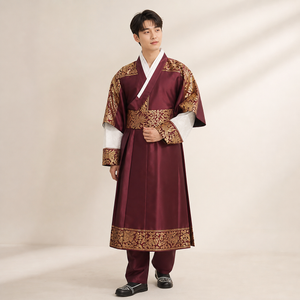 Wine red gold men's Korean hanbok robe set full outfit product photo