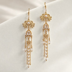 Long matching earrings with clear accents