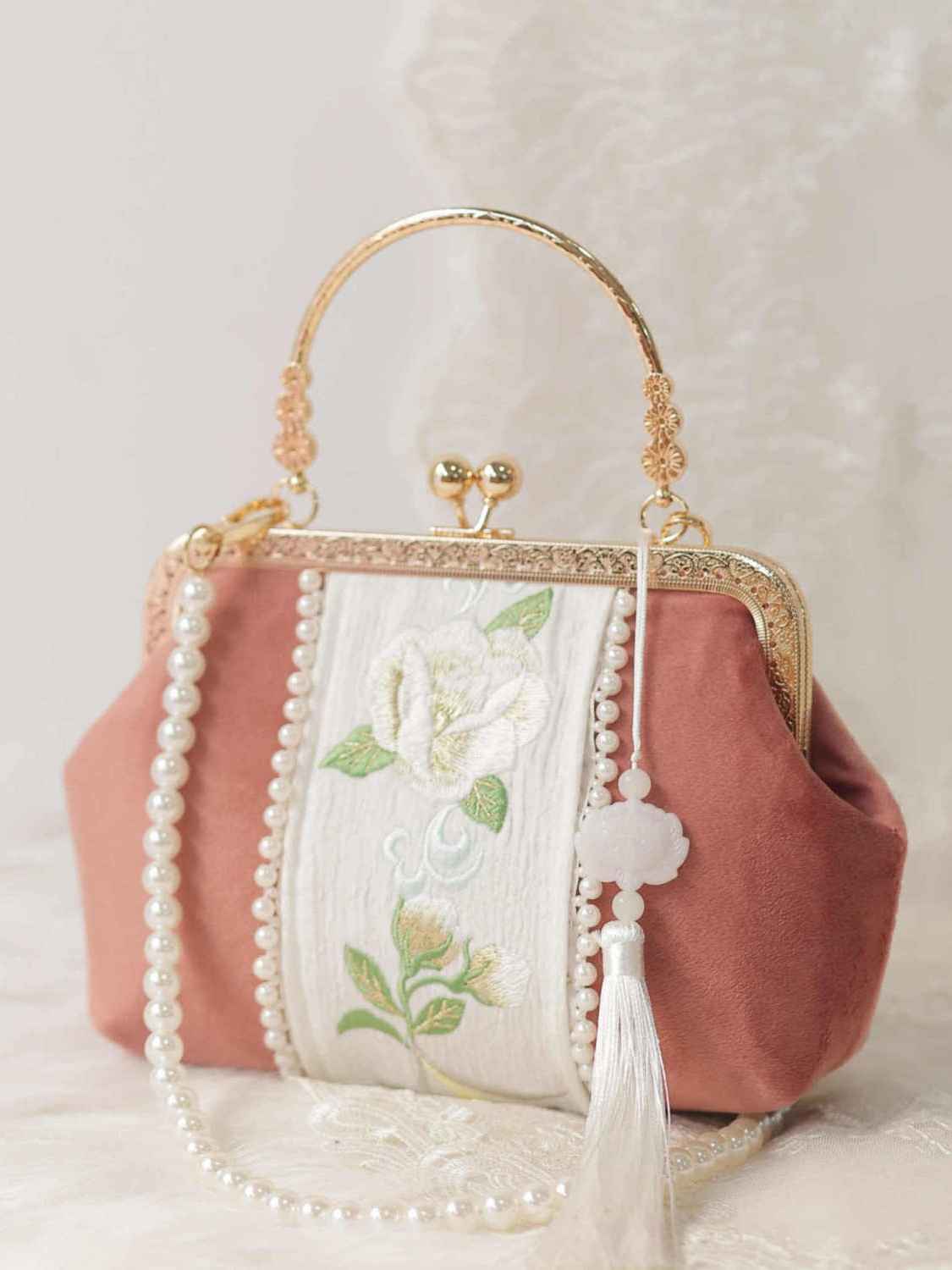 Women's Hand Embroidery Bag Wooden Handle Handbag - Fashion Hanfu