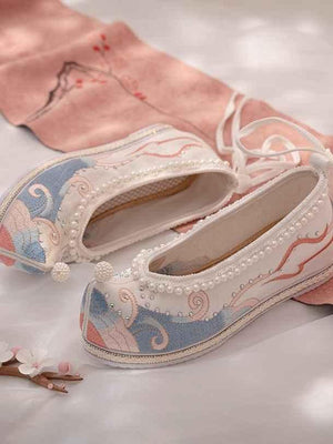 Hanfu Shoes | Chinese Traditional Shoes-White&Blue - Yandan_Hanfu