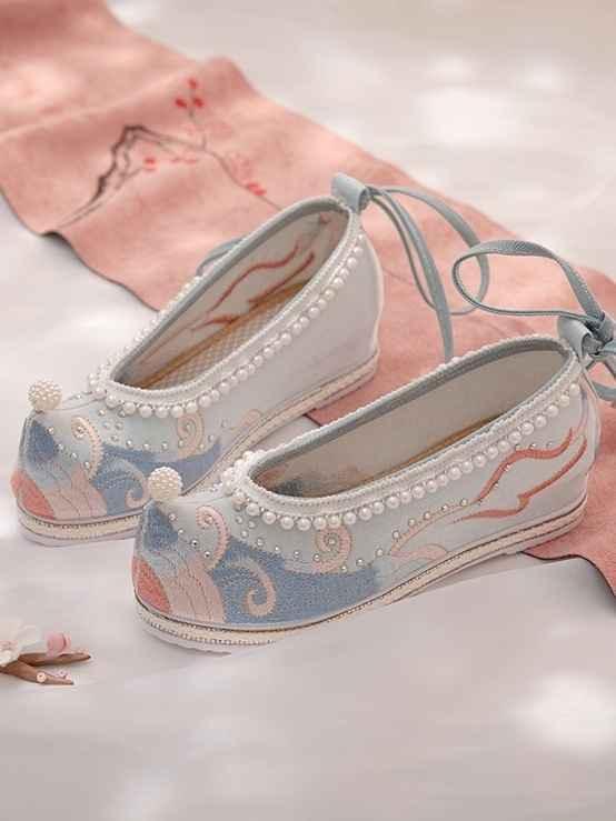 Hanfu Shoes | Chinese Traditional Shoes-White&Blue - Yandan_Hanfu