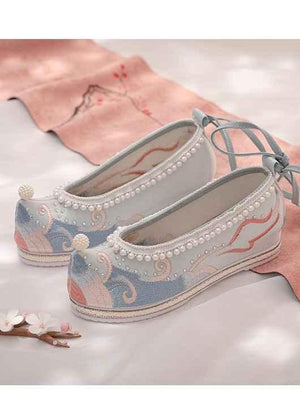 Hanfu Shoes | Chinese Traditional Shoes-White&Blue - Yandan_Hanfu