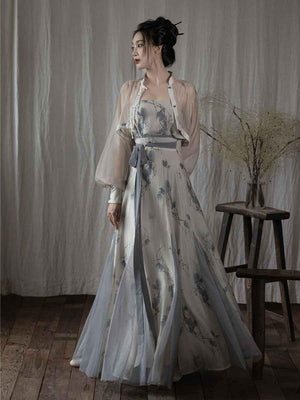 Grey Modern Chinese Hanfu Dress - Yandan_Hanfu