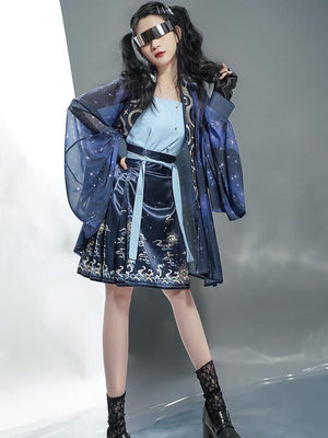 Blue modern hanfu set - Yandan_Hanfu