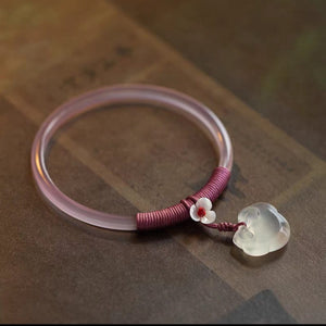 Handmade white\pink chalcedony bracelet Yandan_hanfu_china Pink chalcedony+Jade ruyi(如意) 54-56