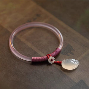 Handmade white\pink chalcedony bracelet Yandan_hanfu_china Pink chalcedony+Jade zhizu(知足) 54-56