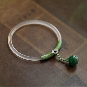 Handmade white\pink chalcedony bracelet Yandan_hanfu_china White chalcedony+Jade bell 54-56
