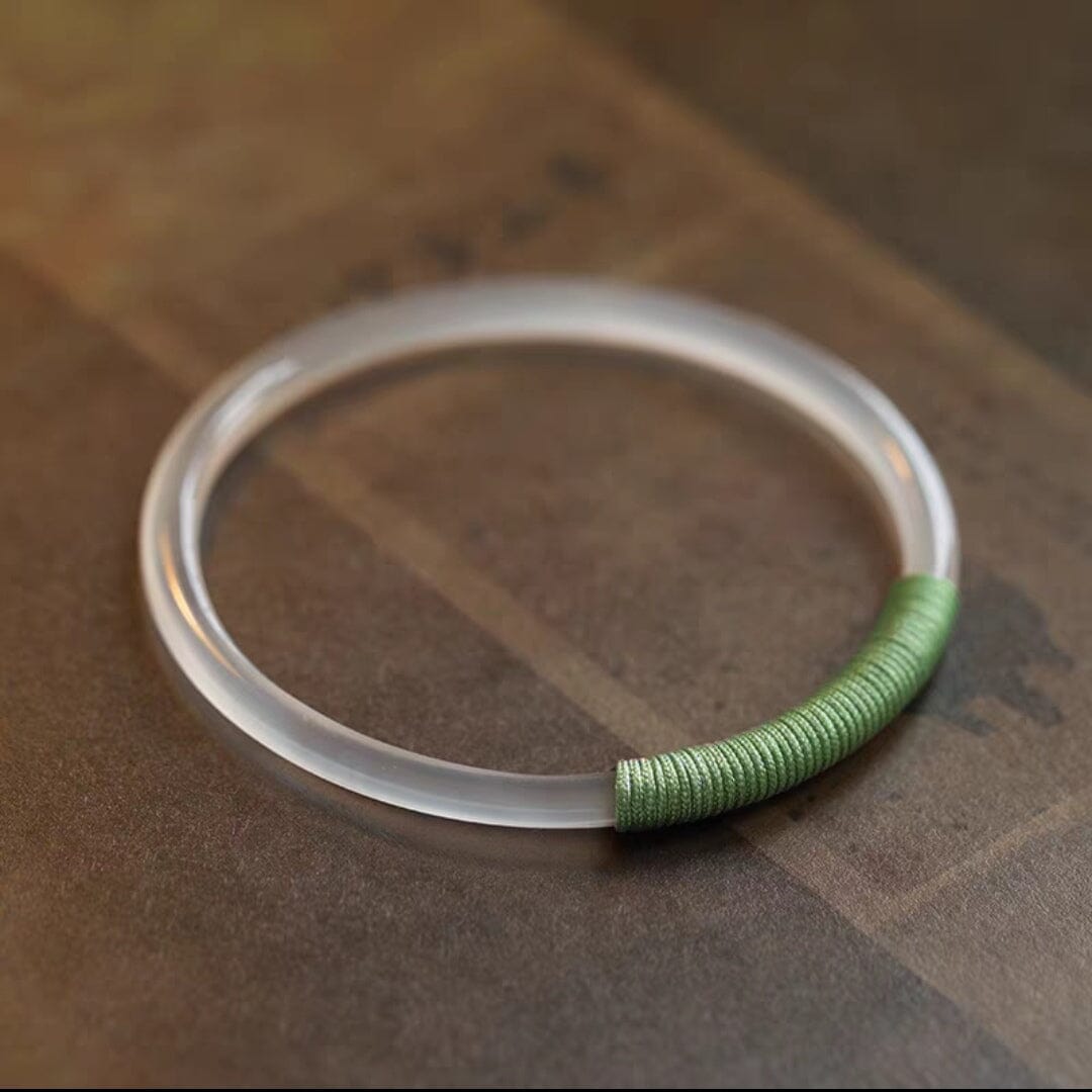 Handmade white\pink chalcedony bracelet Yandan_hanfu_china White chalcedony+winding thread 54-56