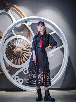 Black modern hanfu set| Ma mian qun|Ming dynasty - Yandan_Hanfu