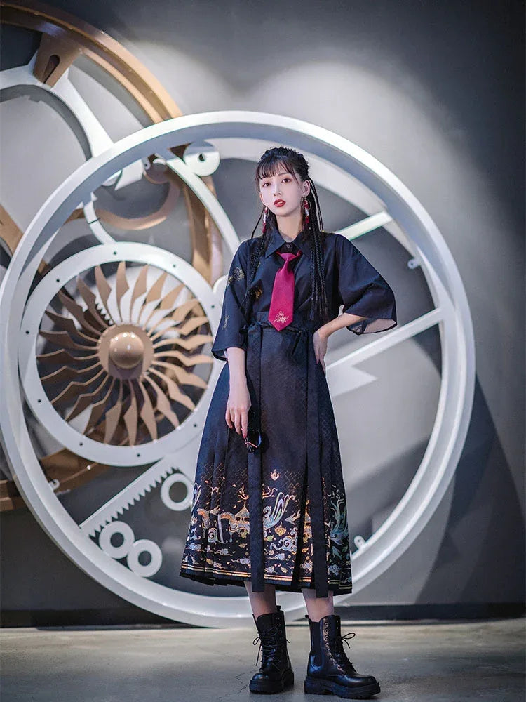 Black modern hanfu set| Ma mian qun|Ming dynasty - Yandan_Hanfu