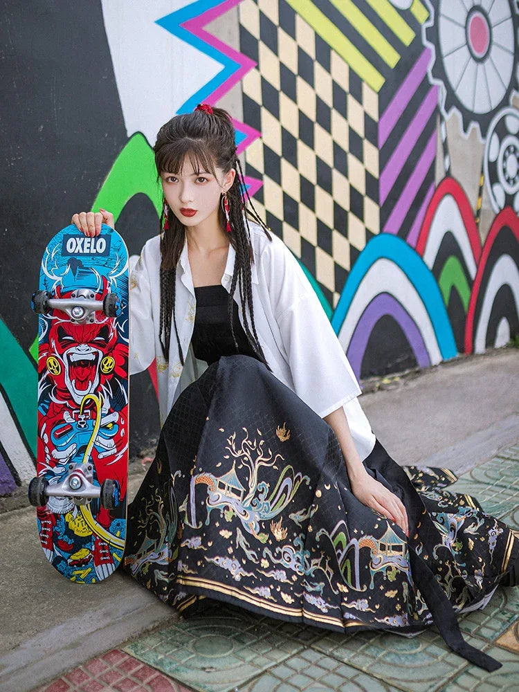 Black modern hanfu set| Ma mian qun|Ming dynasty - Yandan_Hanfu