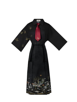 Black modern hanfu set| Ma mian qun|Ming dynasty - Yandan_Hanfu