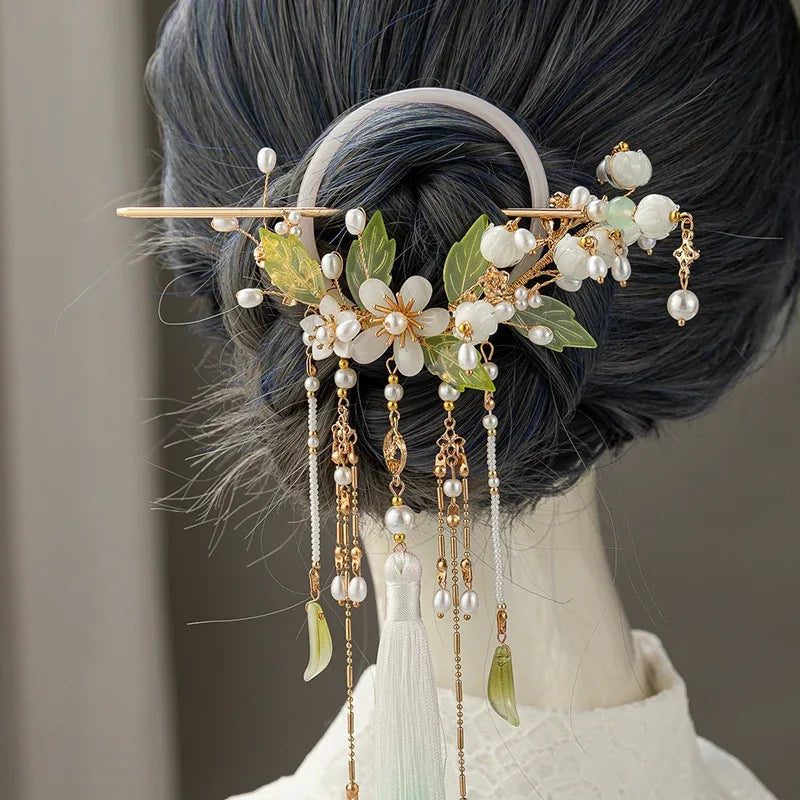 White orchid hairpin - Yandan_Hanfu