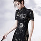 Black | Modern Chinese Qipao 【国潮】A stunning black modern Chinese Qipao dress featuring a form-fitting silhouette and intricate embroidery. The dress also features a side slit, adding a touch of glamour to this already elegant look. Perfect for special events, weddings, or a night out, this dress embodies the fusion of traditional Chinese fashion with modern elements. Shop now to upgrade your wardrobe with this beautiful and timeless piece of modern Chinese fashion.