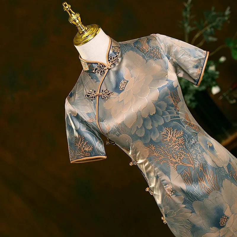 qipao dress blue Blue Qipao Dress: Summer Cheongsam With Floral Buttons