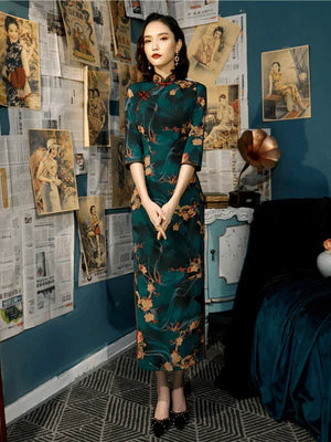 Green Qipao dress - Yandan_Hanfu