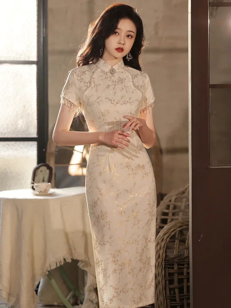 White Qipao Dress L White Qipao Dress L