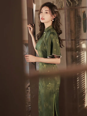 Green Qipao Dress - Yandan_Hanfu
