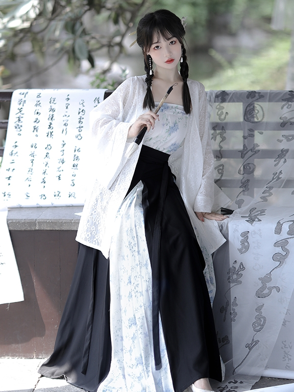 Song Dynasty Black White Modern Hanfu Chinese traditional