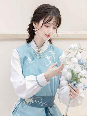 Blue Modern Hanfu 【花间事:初雪听兰】 - Yandan_Hanfu