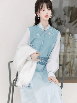 Blue Modern Hanfu 【花间事:初雪听兰】 - Yandan_Hanfu