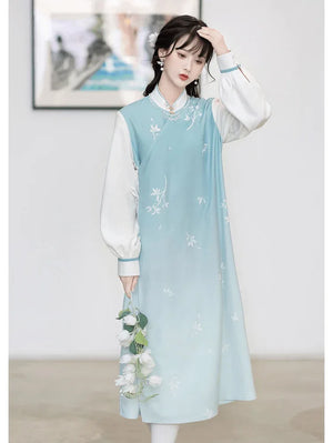 Blue Modern Hanfu 【花间事:初雪听兰】 - Yandan_Hanfu