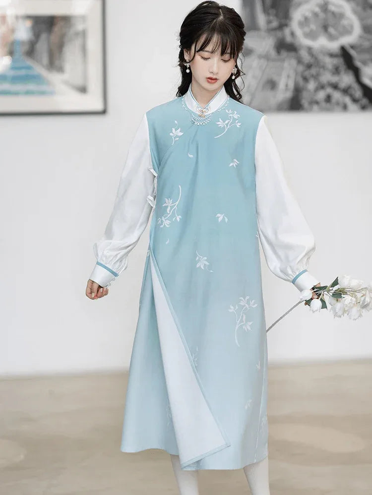 Blue Modern Hanfu 【花间事:初雪听兰】 - Yandan_Hanfu