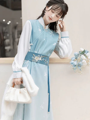 Blue Modern Hanfu 【花间事:初雪听兰】 - Yandan_Hanfu