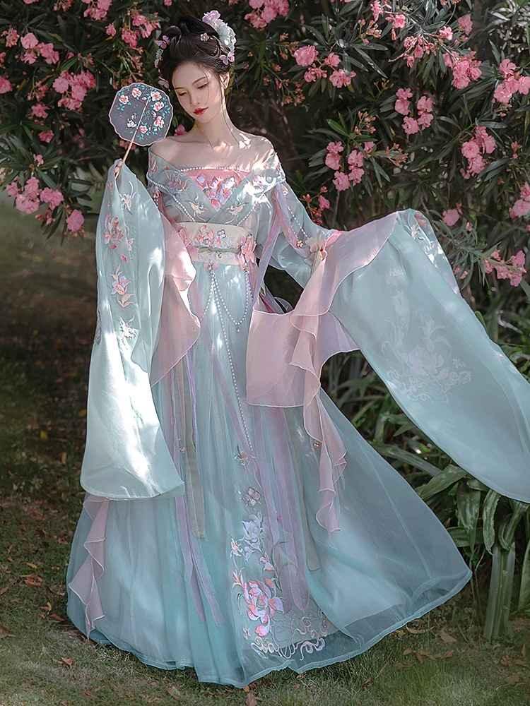 Wei Jin Dynasty | Blue&Green&Pink Traditional Hanfu - Yandan_Hanfu