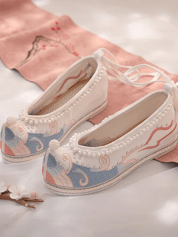 Hanfu Shoes | Chinese Traditional Shoes-White&Blue - Yandan_Hanfu