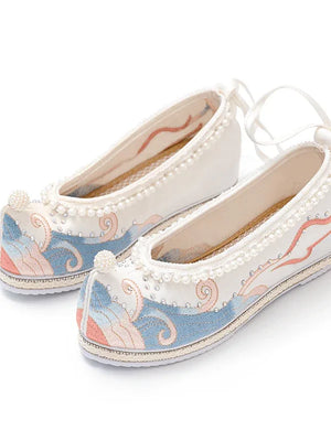 Hanfu Shoes | Chinese Traditional Shoes-White&Blue - Yandan_Hanfu