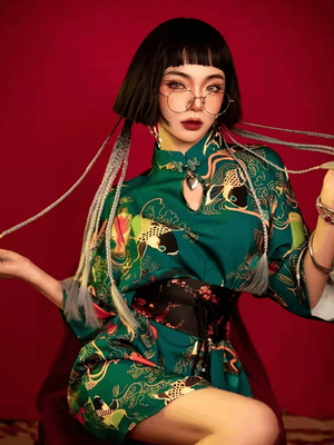 Featuring an elegant display of an array of items including a Green Qipao dress, a modern Qipao shirt and a sexy Cheongsam, this collection presents a blend of traditional and modern styles. The modern Cheongsam dress, along with the Cheongsam modern top, redefines traditional aesthetics with a contemporary twist. Adding an element of allure is the sexy Cheongsam lingerie, complemented by a Cheongsam shirt in comfortable fabric.