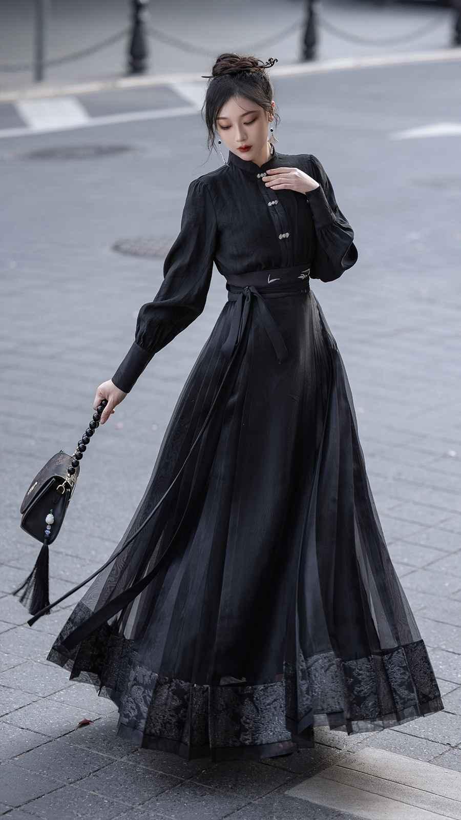 Black Modern Hanfu Mamian Dress - Yandan_Hanfu