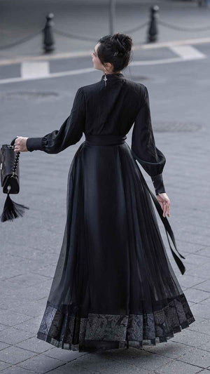 Black Modern Hanfu Mamian Dress - Yandan_Hanfu