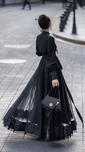 Black Modern Hanfu Mamian Dress - Yandan_Hanfu