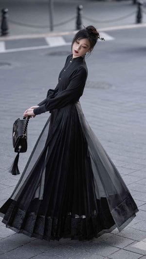 Black Modern Hanfu Mamian Dress - Yandan_Hanfu