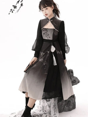 Black Modern Hanfu Dress - Yandan_Hanfu