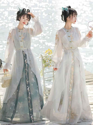 Blue/Grey Modern Hanfu Dress - Yandan_Hanfu