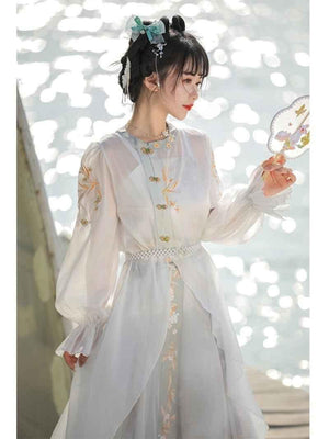 Blue/Grey Modern Hanfu Dress - Yandan_Hanfu