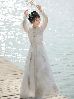 Blue/Grey Modern Hanfu Dress - Yandan_Hanfu