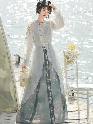 Blue/Grey Modern Hanfu Dress - Yandan_Hanfu