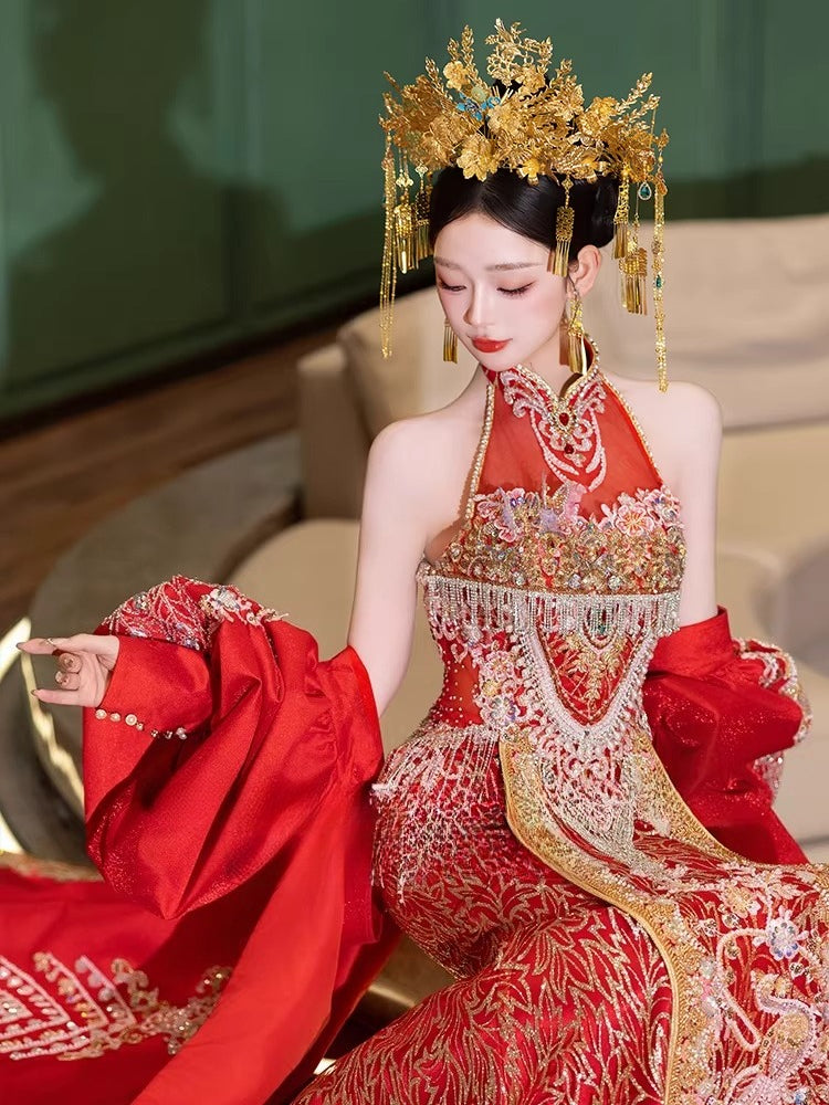 The Red East-Meets-West Gown | Mermaid Tail & Mandarin Collar