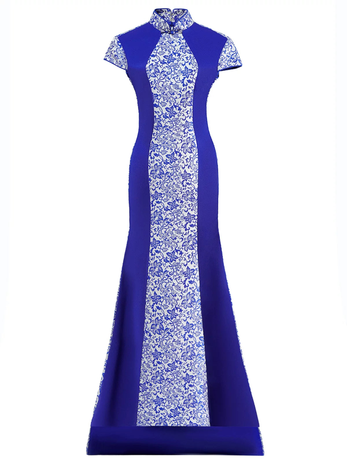 blue and white porcelain pattern dress Elegant Blue and White Porcelain Long Cheongsam Modern Daily Plus Size Slimming Chinese Dress Blue / S