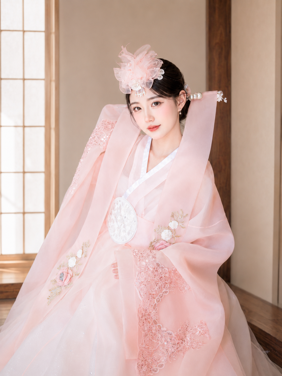 pink hanbok dress Light Pink Hanbok Custom White Pink Hanbok Dress Full Set Silk-feel Korean Outfit