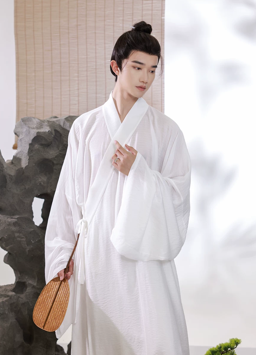 Pure Linen Men's Hanfu | Yellow Green Song Dynasty Long Beizi Unisex Wide Sleeve Robe