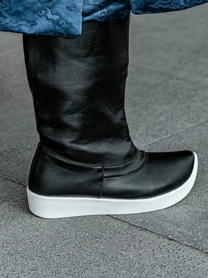 5cm height increase ming boots soap boots thick soled original antique style leather hanfu shoes men women

